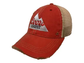 Coors Light Brewing Company Retro Brand Red Distressed Mesh Snapback Hat Cap