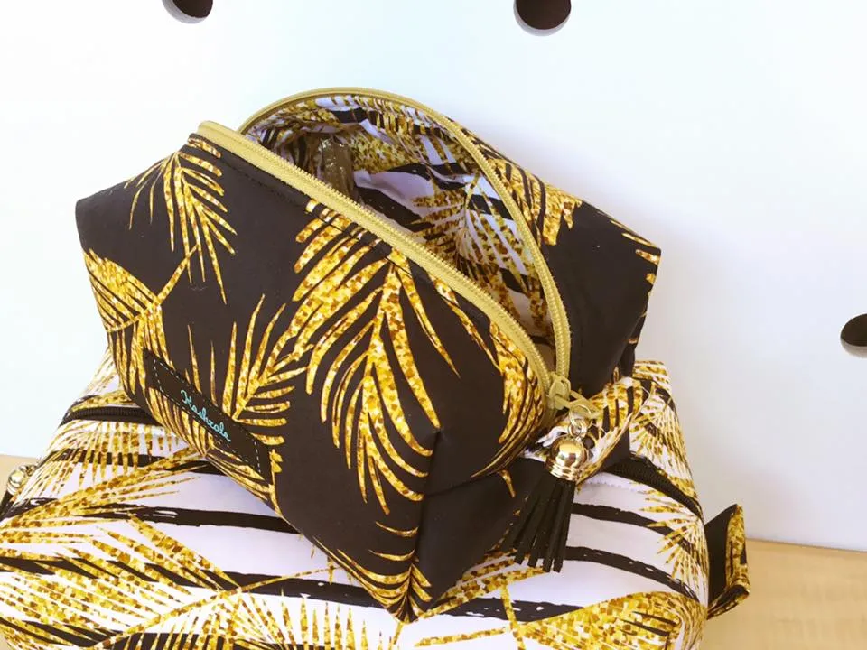 CUSTOM DIGITAL FABRIC Golden Palms - Gold Palm Leaves on White with Stripes