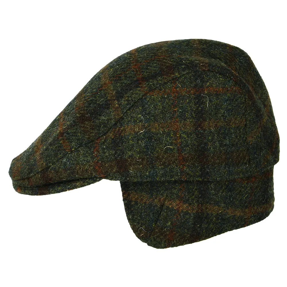 Failsworth Hats HARRIS TWEED Checked Oban Flat Cap with Earflaps - Olive-Rust