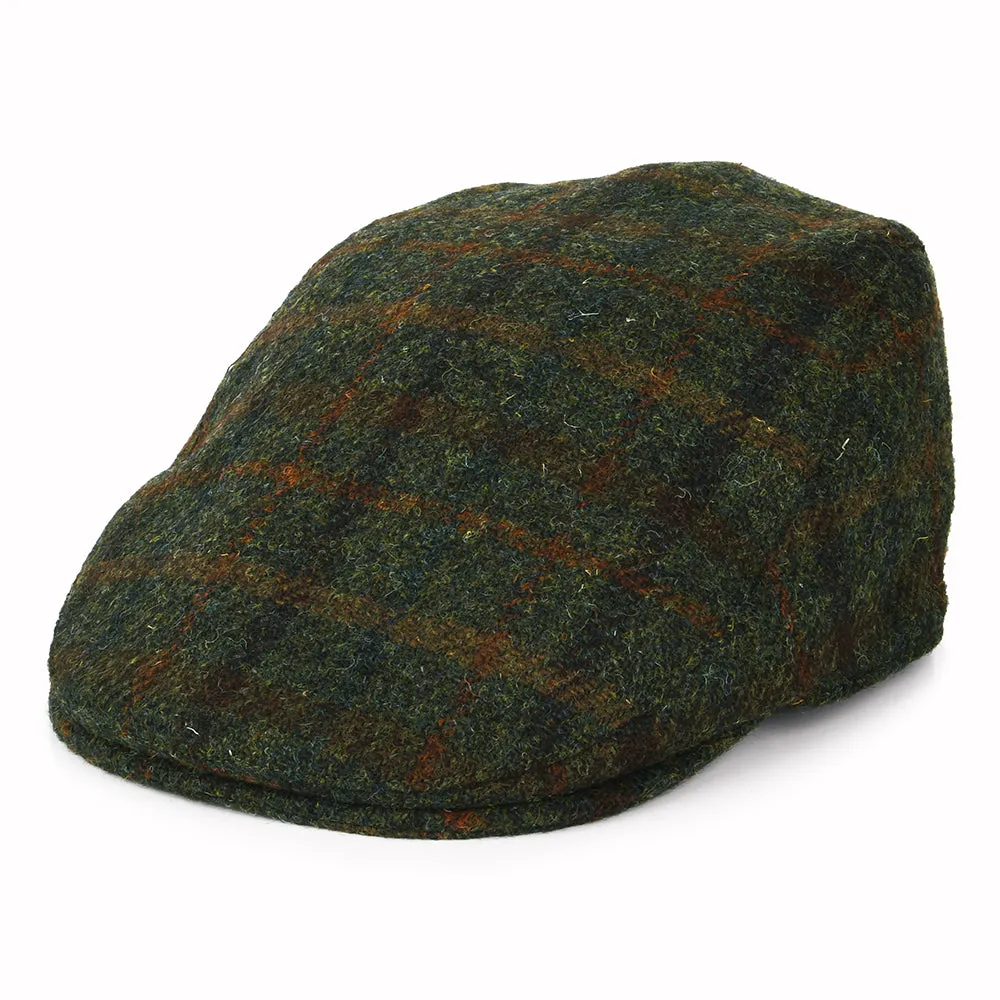 Failsworth Hats HARRIS TWEED Checked Oban Flat Cap with Earflaps - Olive-Rust