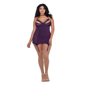 Garter Slip & G-String - Queen - Plum