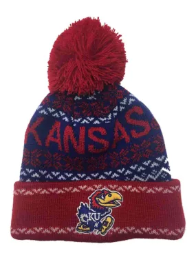 Kansas Jayhawks TOW YOUTH Rookie Red & Blue Cuffed Pom Pom Beanie Hat Cap