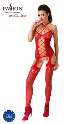 Passion BS056 Bodystocking RED Mesh bodysuit with open crotch
