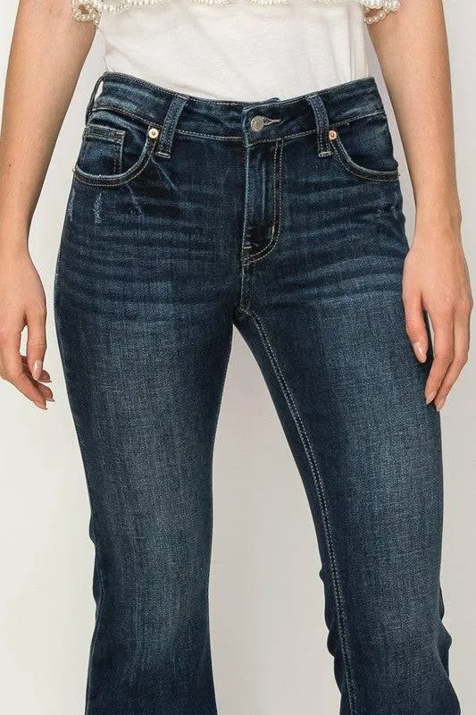 Rhinestone star pockets mid rise flare jeans