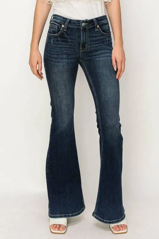 Rhinestone star pockets mid rise flare jeans