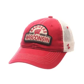 Wisconsin Badgers Zephyr Red & White Route Style Mesh Back Slouch Adj. Hat Cap