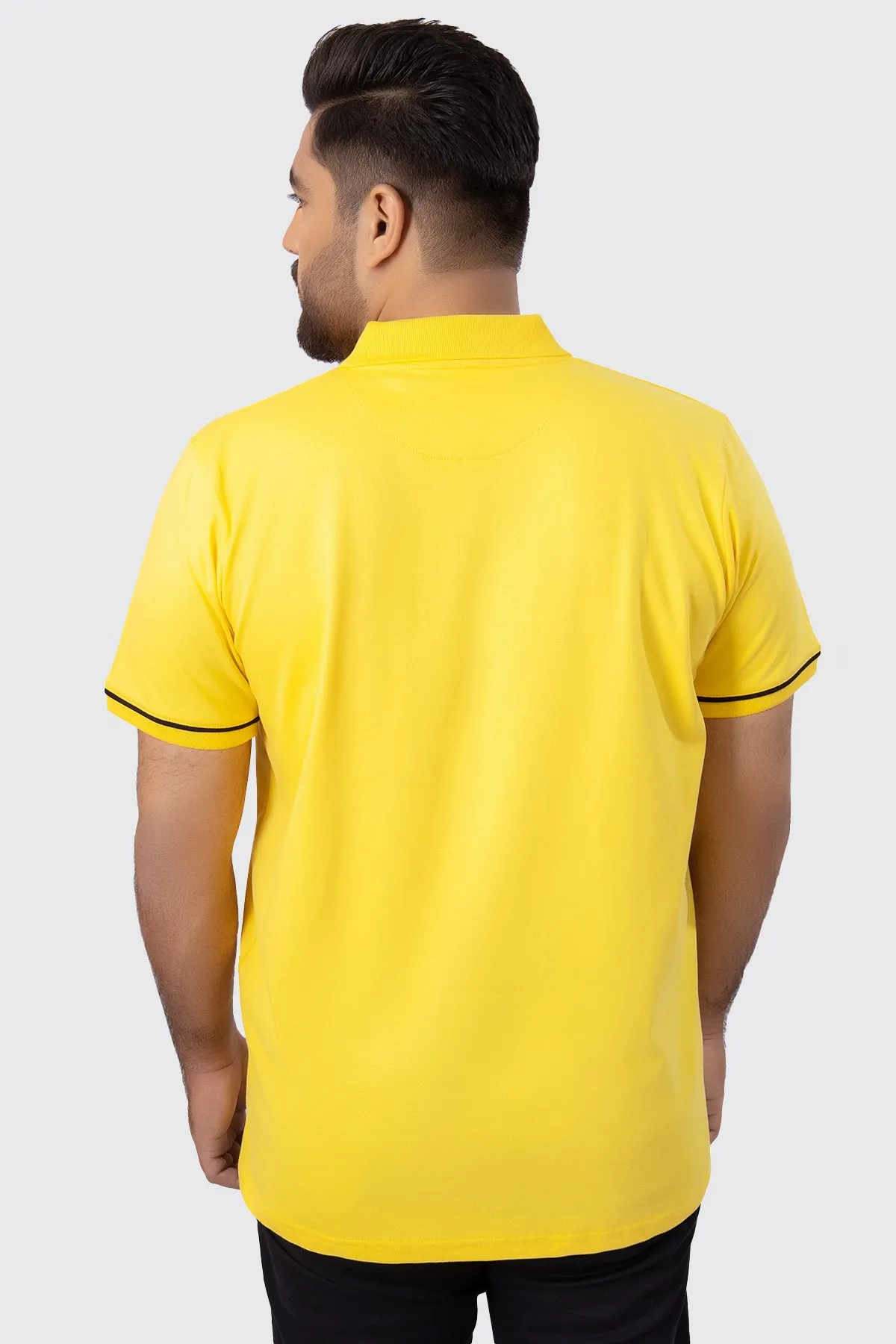 Yellow & Black Contrast Embroidered Polo Shirt (Plus Size) - A23 - MP0213P