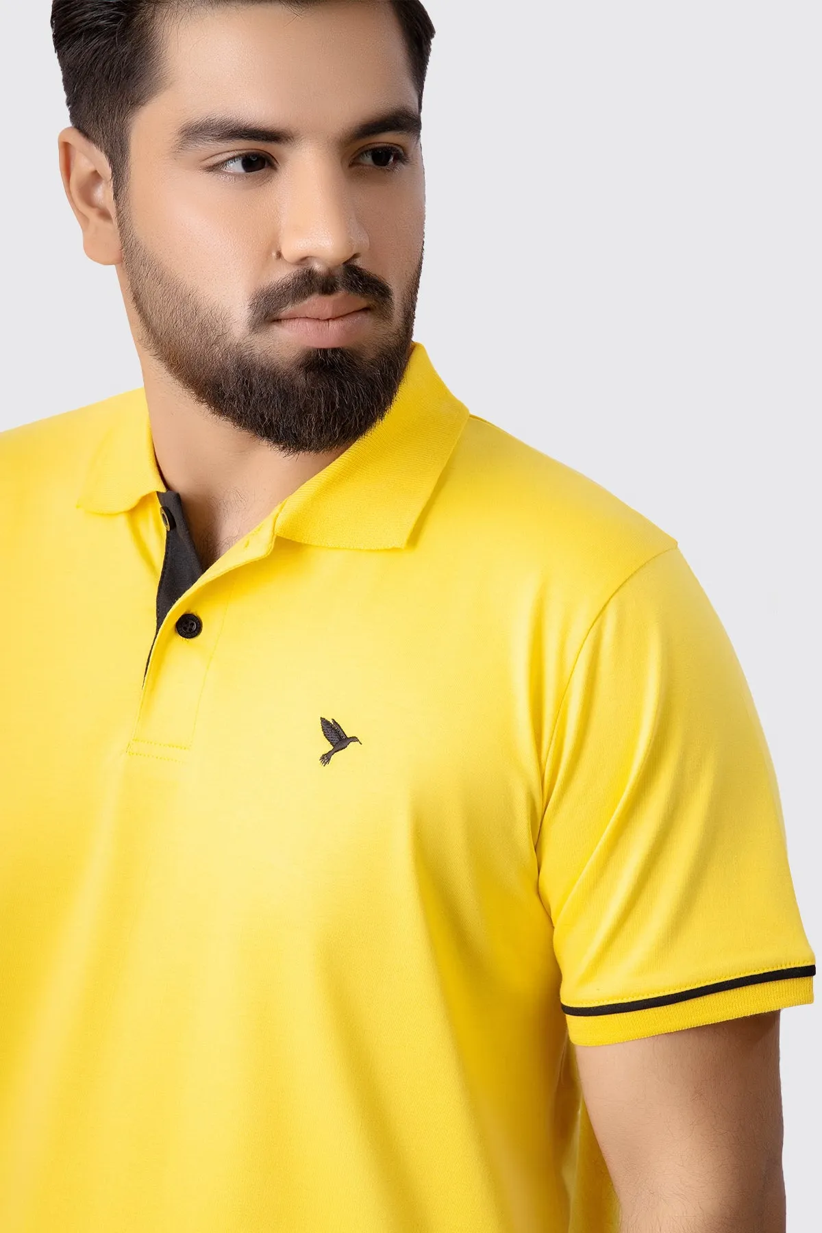 Yellow & Black Contrast Embroidered Polo Shirt (Plus Size) - A23 - MP0213P