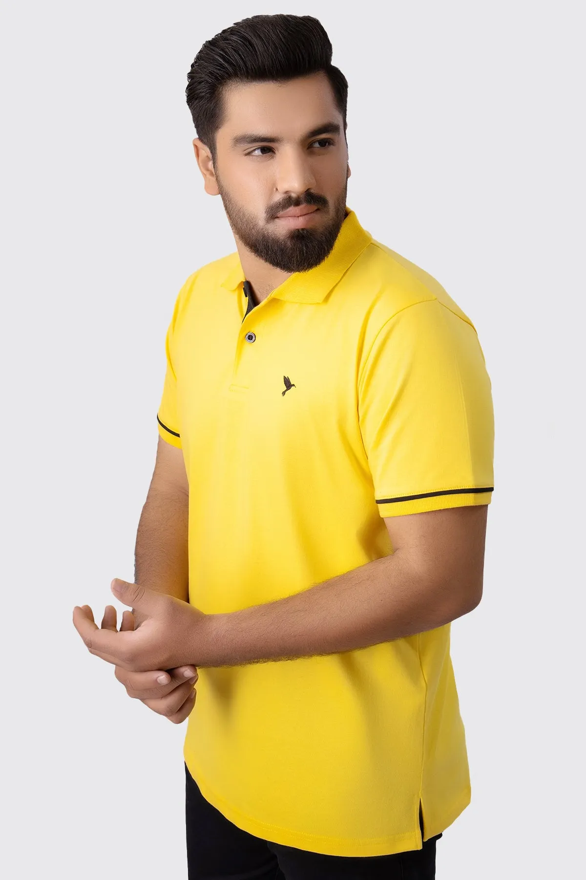 Yellow & Black Contrast Embroidered Polo Shirt (Plus Size) - A23 - MP0213P
