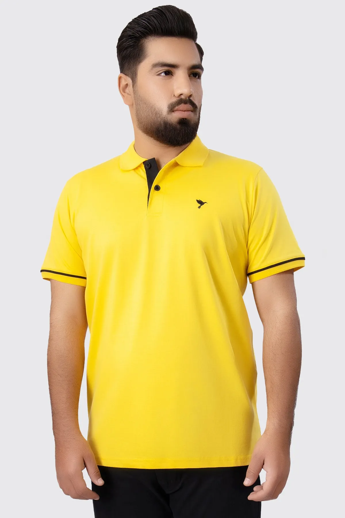 Yellow & Black Contrast Embroidered Polo Shirt (Plus Size) - A23 - MP0213P